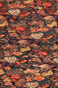 Antique Senneh Haftrang (seven colors) Silk Foundation Persian Kilim - 6 ft 7 in x 4 ft 2 in (2 m x