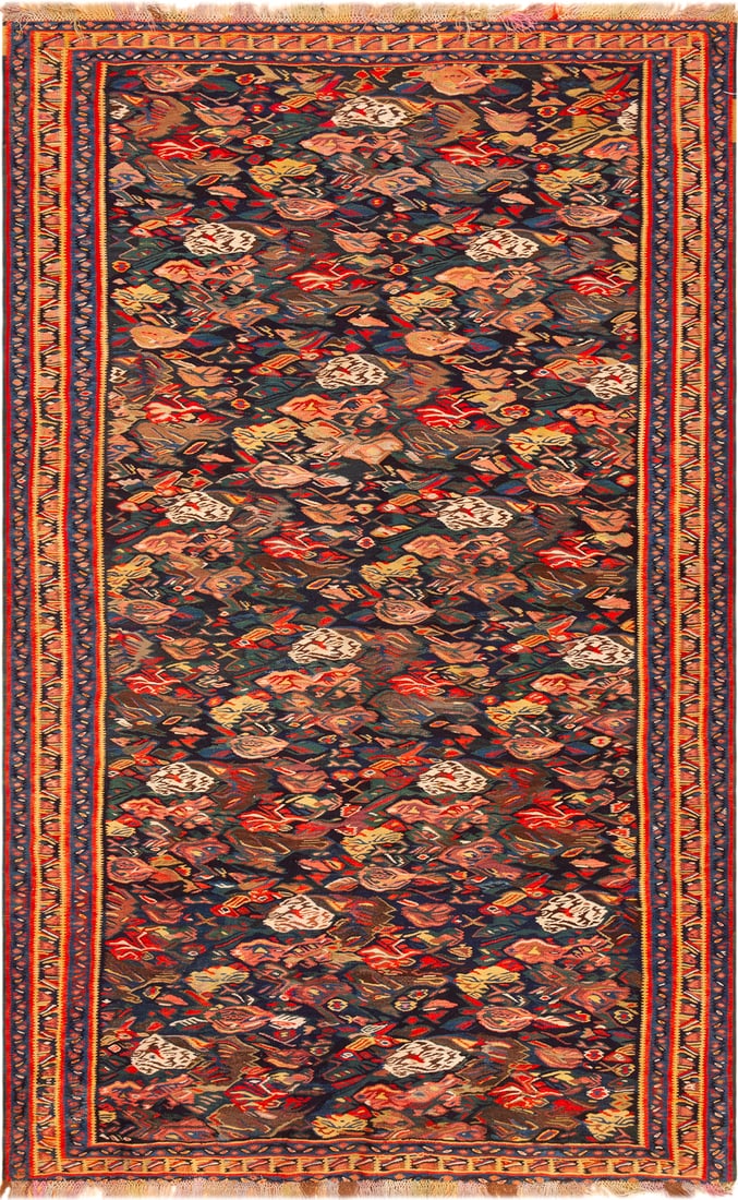 Antique Senneh Haftrang (seven colors) Silk Foundation Persian Kilim - 6 ft 7 in x 4 ft 2 in (2 m x (1 of 10)