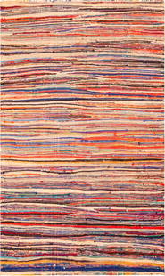 Vintage Moroccan Flatweave Rug - 7 ft 7 in x 4 ft 8 in (2.31 m x 1.42 m): Curated collection of antique, vintage and modern rugs Vintage Moroccan Flatweave Rug Size: 7 ft 7 in x 4 ft 8 in (2.31 m x 1.42 m) This vintage Moroccan flatweave rug captures a vivid chromatic rhyth