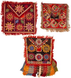 Antique Uzbek Lakhai Set - 2 ft x 2 ft (0.61 m x 0.61 m): Curated collection of antique, vintage and modern rugs Antique Uzbek Lakhai Set Size: 2 ft x 2 ft (0.61 m x 0.61 m) This antique Uzbek Lakhai set showcases vivid silk embroidery in whirling floral and