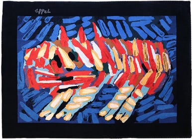 Karel Appel Clown Cat Vintage Rug - 3 ft 11 in x 2 ft 10 in (1.19 m x 0.86 m)