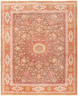 Silk and Wool Antique Tabriz Persian Carpet - No Reserve 11 ft 9 in x 9 ft 5 in (3.58 m x 2.87 m): Curated collection of antique, vintage and modern rugsSize: 11 ft 9 in x 9 ft 5 in (3.58 m x 2.87 m)Provenance: Collection of late notable London and New York deal
