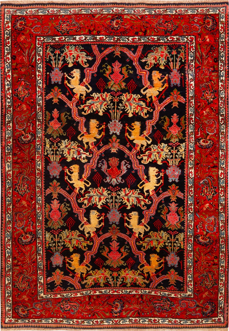 Antique Persian Bidjar Lion Rug 6 ft 6 in x 4 ft 8 in (1.98 m x 1.42 m) (1 of 11)