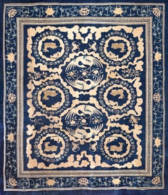 Antique Chinese Peking Rug Crane and Deer Motifs 11 ft 5 in x 10 ft 3 in (3.48 m x 3.12 m)