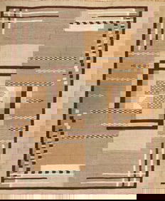 Antique French Art Deco Kilim 8 ft 10 in x 7 ft 6 in (2.69 m x 2.29 m)