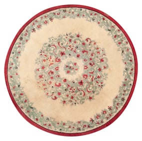 Antique French Art Deco Leleu Round Rug 9 ft 2 in x 9 ft 2 in (2.79 m x 2.79 m)