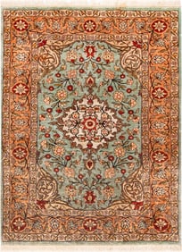 Fine Silk & Metallic Thread Vintage Turkish Hereke Rug 2 ft 3 in x 1 ft 8 in (0.69 m x 0.51 m)