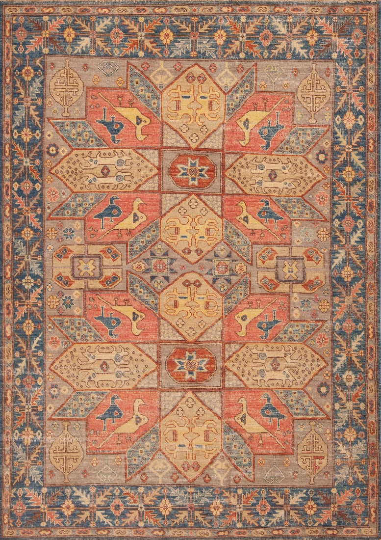 Geometric Animal Design Modern Rug 7 ft 1 in x 5 ft 1 in (2.16 m x 1.55 m): Curated collection of antique, vintage and modern rugs Geometric Animal Design Modern Rug Size: 7 ft 1 in x 5 ft 1 in (2.16 m x 1.55 m) Modern Caucasian artistry from Central Asia draws on ancient