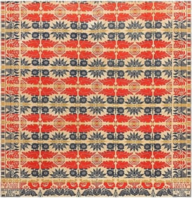 Dated 1859 Antique American Ingrain John Kachel Coverlet Textile 6 ft 6 in x 6 ft 5 in (1.98 m x