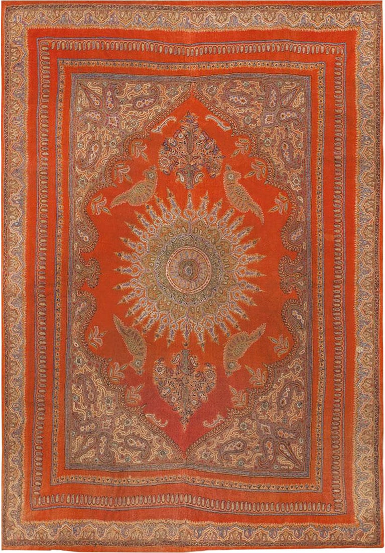 Antique Intricate Persian Isfahan Paisley Bird Design Shawl 5 ft 7 in x 3 ft 10 in (1.7 m x 1.17 m) (1 of 8)
