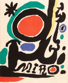 Joan Miro Art Inspired Vintage Small Rug 5 ft x 4 ft (1.52 m x 1.22 m)