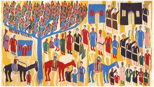 Vintage Judaic Purim Scene Tapestry Rug 3 ft 9 in x 6 ft (1.14 m x 1.83 m)