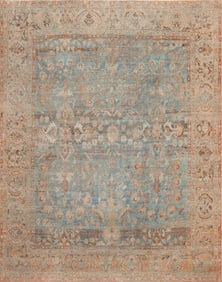 Antique Persian Sultanabad Rug in Sky and Clay 11 ft x 8 ft 7 in (3.35 m x 2.62 m)