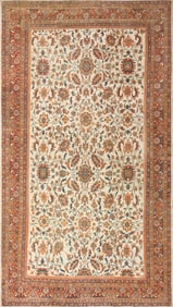 Large Ivory Background Antique Persian Sultanabad Rug 17 ft x 10 ft (5.18 m x 3.05 m)