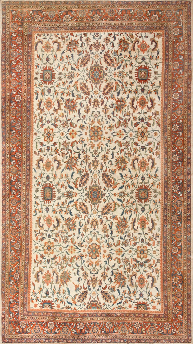 Large Ivory Background Antique Persian Sultanabad Rug 17 ft x 10 ft (5.18 m x 3.05 m) (1 of 10)