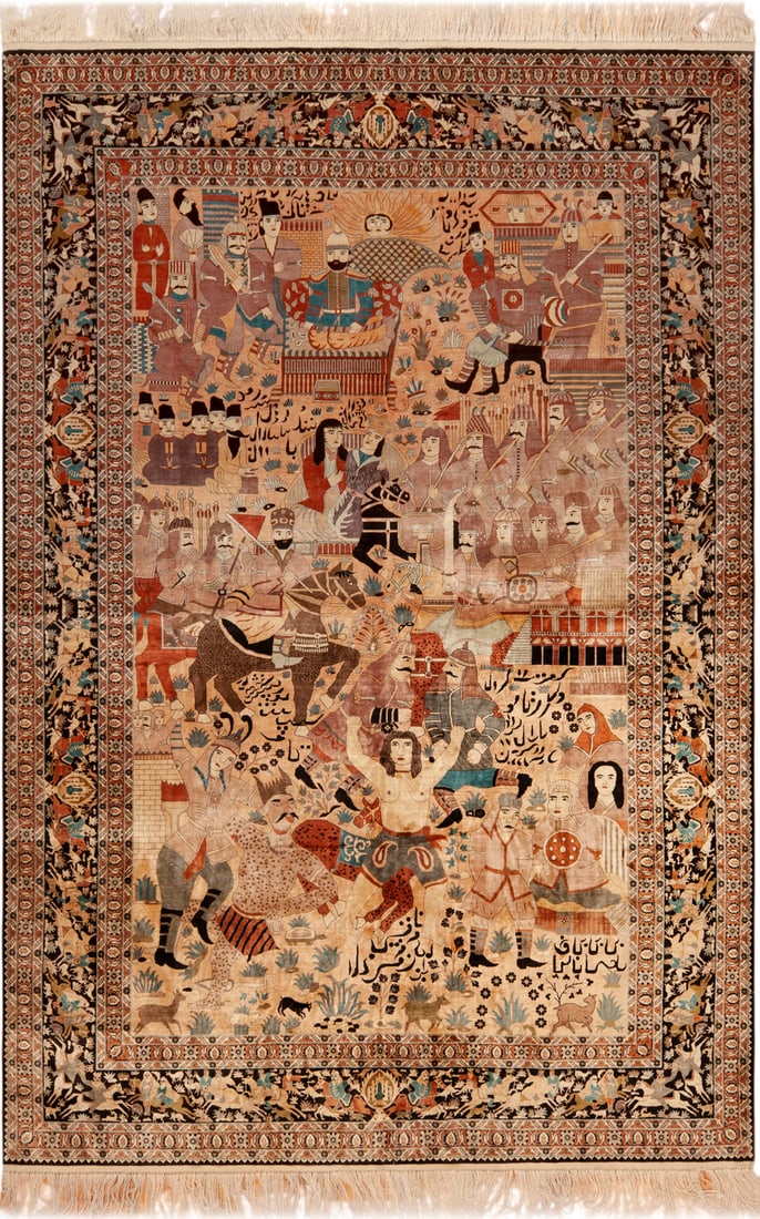 Silk Chinese Pictorial Rug 8 ft 10 in x 6 ft 2 in (2.69 m x 1.87 m) (1 of 8)