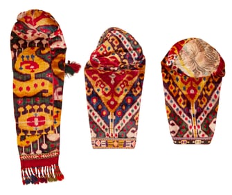Echoing Ancient Art Antique Uzbek Lakhai Hats Set