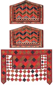 Set of 3 Antique Uzbek Karakalpak Textiles 2 ft 4 in x 3 ft 7 in (0.71 m x 1.09 m)