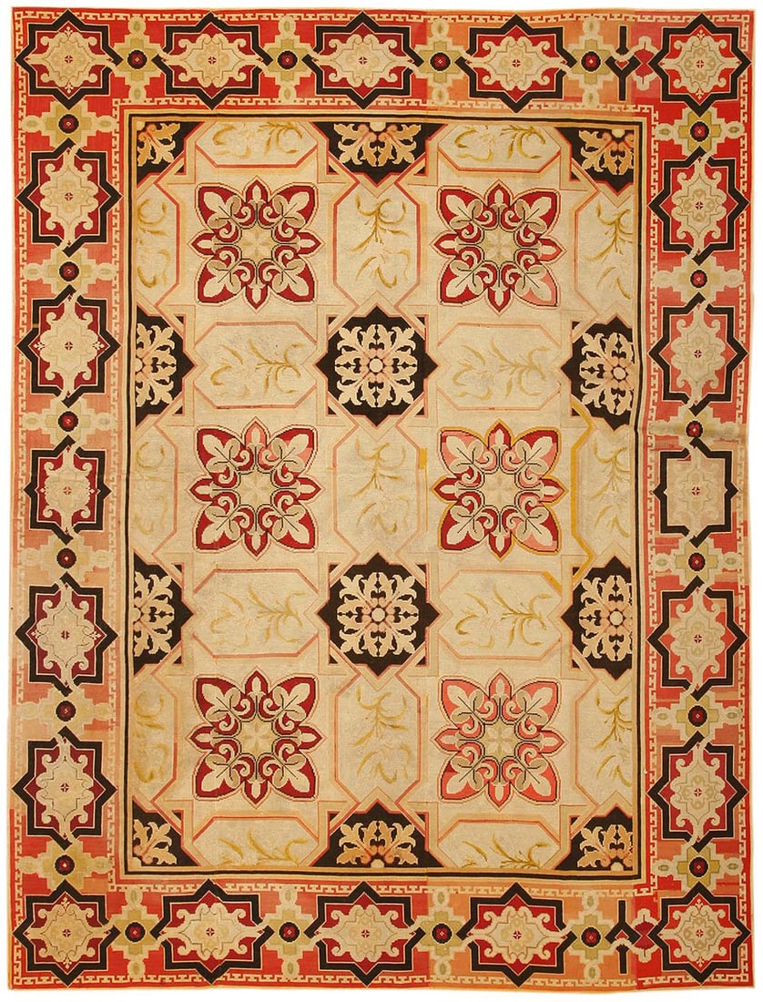 No Reserve - Antique English Needlepoint Rug 8 ft 5 in x 6 ft 5 in (2.57 m x 1.96 m): Curated collection of antique, vintage and modern rugs No Reserve - Antique English Needlepoint Rug Size: 8 ft 5 in x 6 ft 5 in (2.57 m x 1.96 m) Provenance: Inventory of the late Albert Karmely