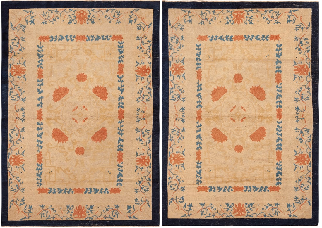 Pair of Antique Chinese Rugs 5 ft 9 in x 4 ft 1 in (1.75 m x 1.24 m): Curated collection of antique, vintage and modern rugs Pair of Antique Chinese Rugs Size: 5 ft 9 in x 4 ft 1 in (1.75 m x 1.24 m) Provenance: Property of an Italian collector A pair of antique C