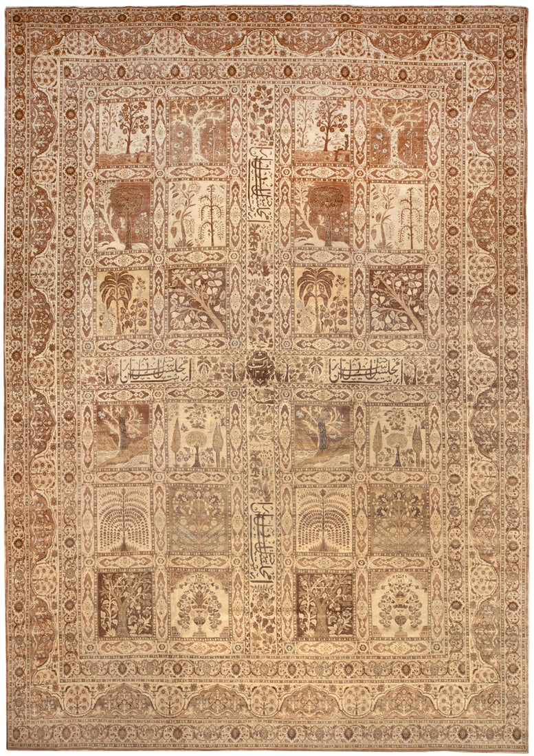 No Reserve - Antique Tabriz Garden Design Persian Rug 17 ft 2 in x 12 ft (5.23 m x 3.66 m): Curated collection of antique, vintage and modern rugs No Reserve - Antique Tabriz Garden Design Persian Rug Size: 17 ft 2 in x 12 ft (5.23 m x 3.66 m) Provenance: Collection of late notable London an