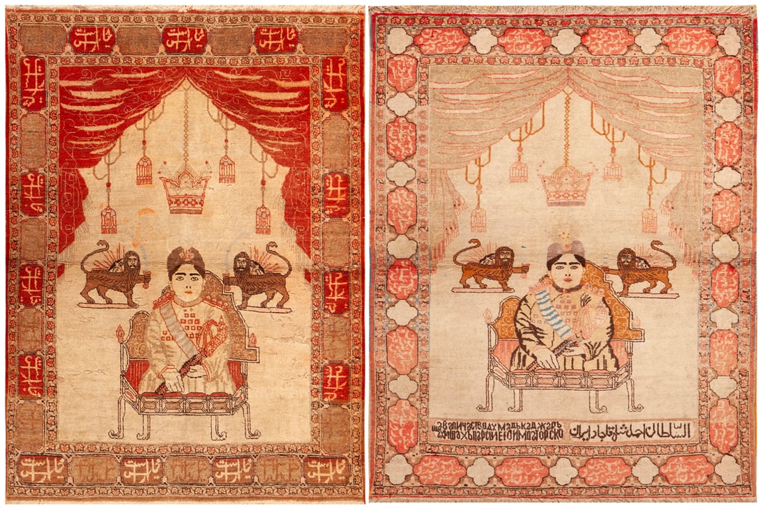 No Reserve - Pair of Antique Persian Tabriz Pictorial Rugs 5 ft 6 in x 4 ft 1 in (1.67 m x 1.24 m): Curated collection of antique, vintage and modern rugs No Reserve - Pair of Antique Persian Tabriz Pictorial Rugs Size: 5 ft 6 in x 4 ft 1 in (1.67 m x 1.24 m) Provenance: Property of a prominent Germ