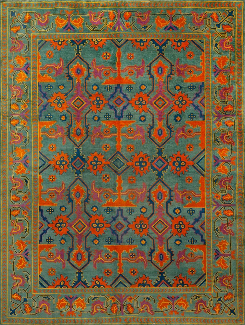 No Reserve - Antique Oushak Lotto Inspired Design Rug 11 ft 8 in x 9 ft (3.56 m x 2.74 m): Curated collection of antique, vintage and modern rugs No Reserve - Antique Oushak Lotto Inspired Design Rug Size: 11 ft 8 in x 9 ft (3.56 m x 2.74 m) Provenance: From the Los Angeles residence of a c