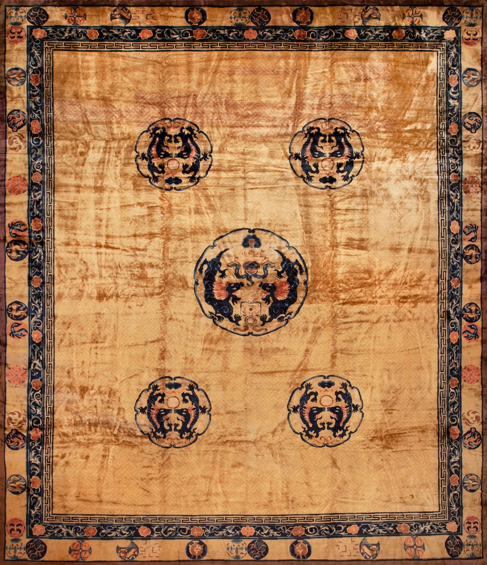 No Reserve - Antique Chinese Imperial Medallion Dragon Rug 17 ft 3 in x 14 ft 10 in (5.26 m x 4.52: Curated collection of antique, vintage and modern rugs No Reserve - Antique Chinese Imperial Medallion Dragon Rug Size: 17 ft 3 in x 14 ft 10 in (5.26 m x 4.52 m) Provenance: From the Los Angeles resi