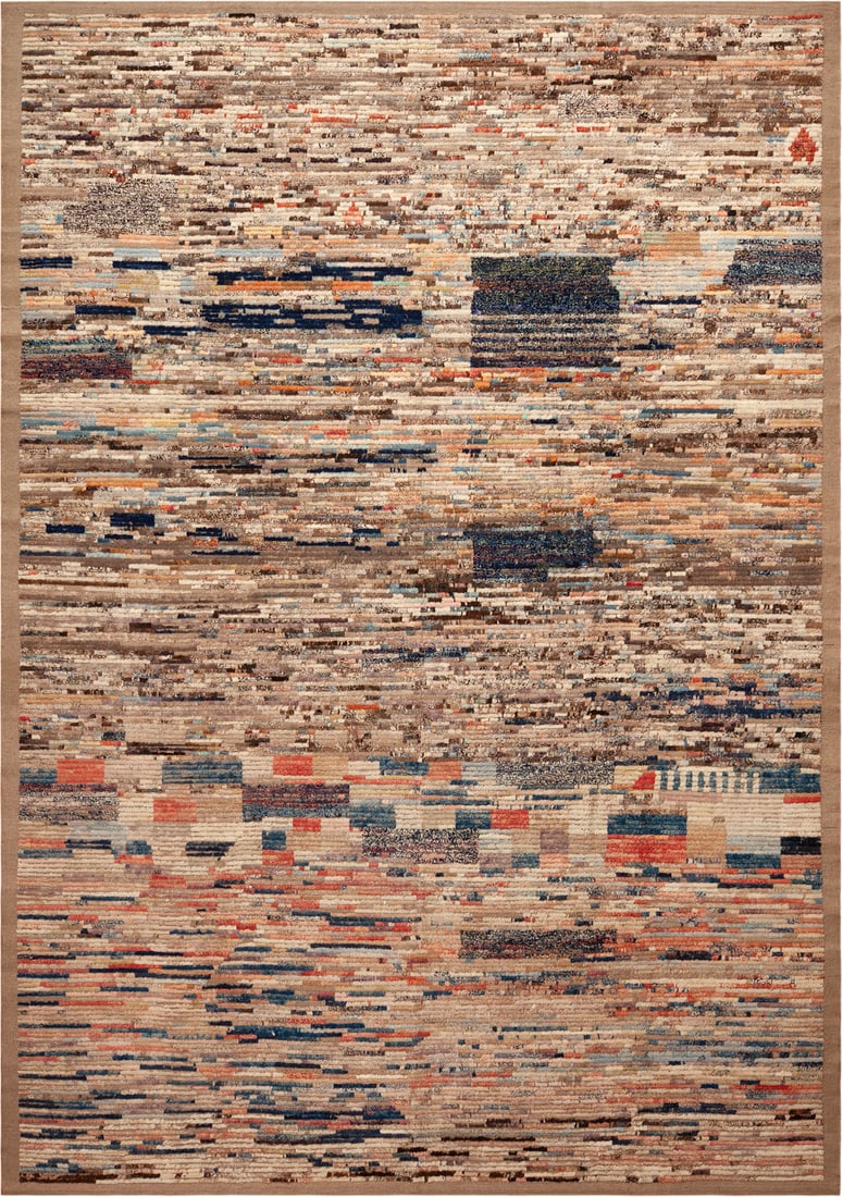 21st Century Modern Abstract Design Rug 13 ft 4 in x 9 ft 3 in (4.06 m x 2.82 m): Curated collection of antique, vintage and modern rugs 21st Century Modern Eclectic Design Rug Size: 13 ft 4 in x 9 ft 3 in (4.06 m x 2.82 m) A vibrant 21st-century modern textured eclectic design rug