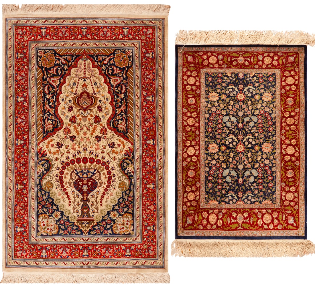 No Reserve - Pair of Silk Turkish Hereke Rugs 4 ft 7 in x 3 ft (1.39 m x 0.91 m) (1 of 1)