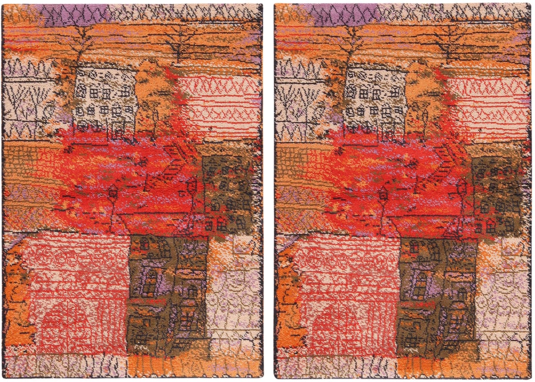 Pair Of Vintage Paul Klee Florentinische Villenviertel Art Rugs 4 ft x 2 ft 8 in (1.22 m x 0.81 m) (1 of 9)