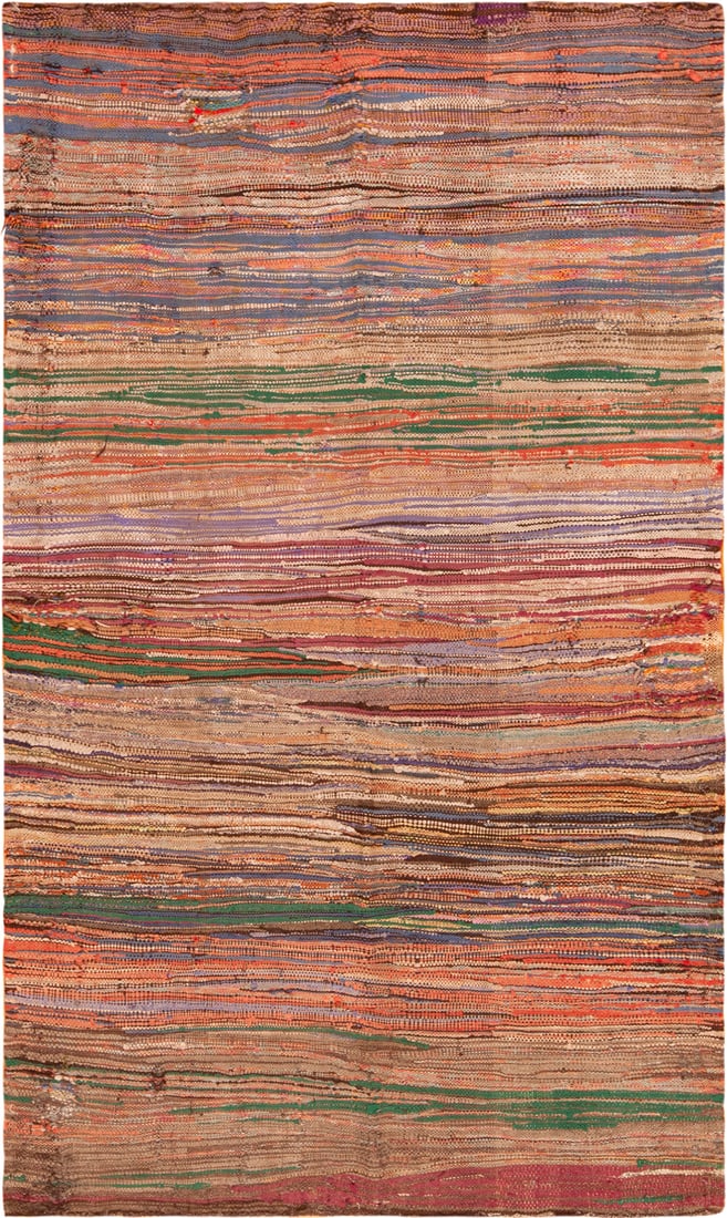 Vintage Moroccan Flatwoven Art Kilim 7 ft 2 in x 4 ft 4 in (2.18 m x 1.32 m): Curated collection of antique, vintage and modern rugs Vintage Moroccan Flatwoven Rug Size: 7 ft 2 in x 4 ft 4 in (2.18 m x 1.32 m) This vintage Moroccan tribal flat-woven rug presents a warm, rust-to