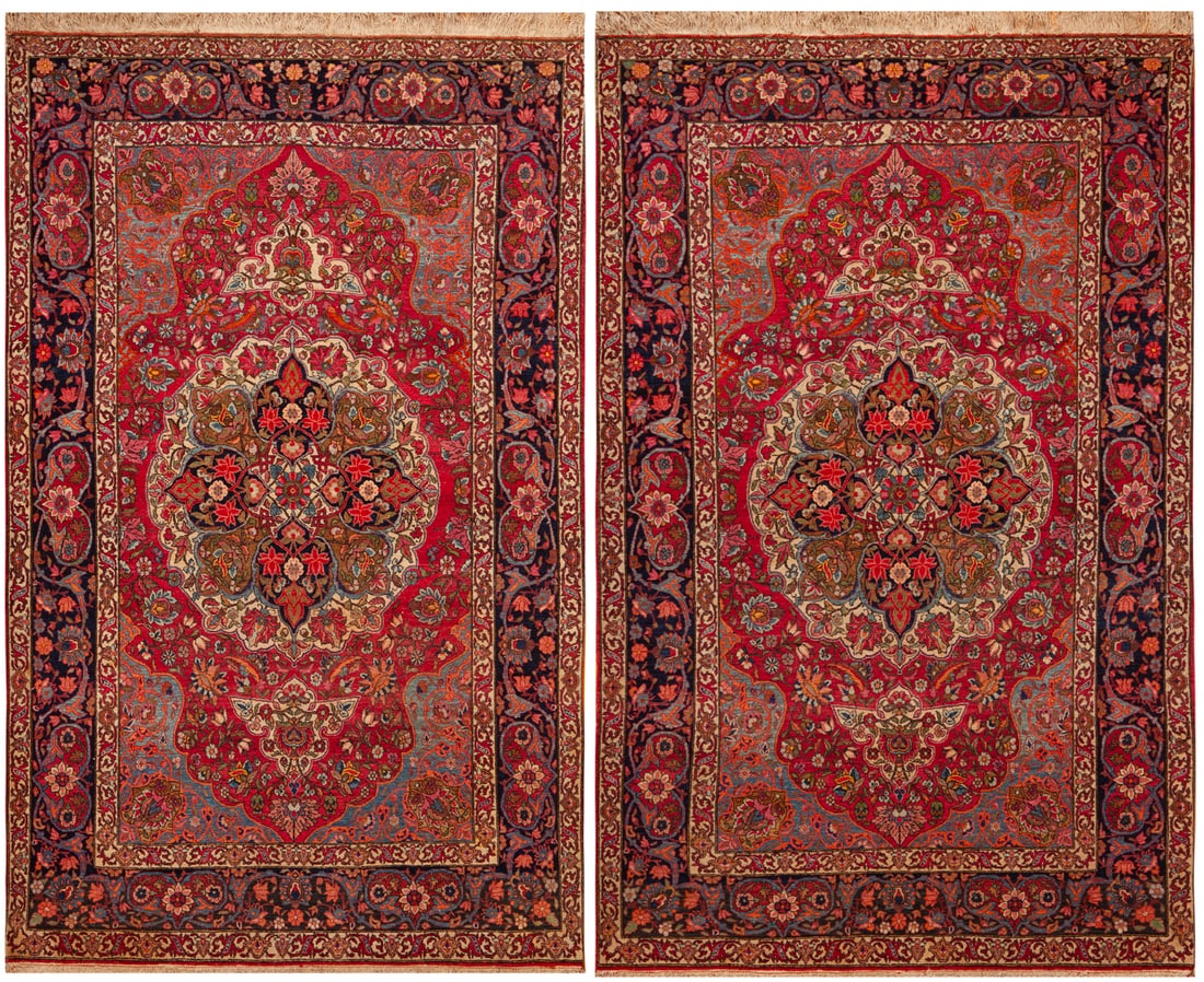 No Reserve - Pair of Antique Persian Isfahan Rugs 7 ft 3 in x 4 ft 7 in (2.2 m x 1.39 m) (1 of 1)