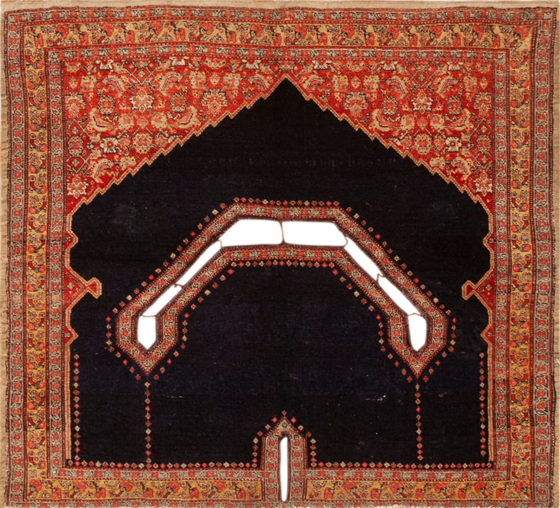 No Reserve - Antique Persian Senneh Horse Cover 3 ft 7 in x 3 ft 3 in (1.09 m x 0.99 m): Curated collection of antique, vintage and modern rugs No Reserve - Antique Persian Senneh Horse Cover Size: 3 ft 7 in x 3 ft 3 in (1.09 m x 0.99 m) Provenance: Property of a prominent German collecto
