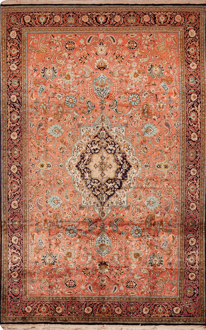 No Reserve - Silk Vintage Persian Qum Rug 10 ft 5 in x 6 ft 8 in (3.17 m x 2.03 m) (1 of 1)