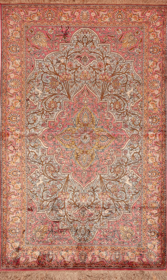 No Reserve - Silk Vintage Indian Kashmir Rug 6 ft 11 in x 4 ft 5 in (2.1 m x 1.34 m) (1 of 1)