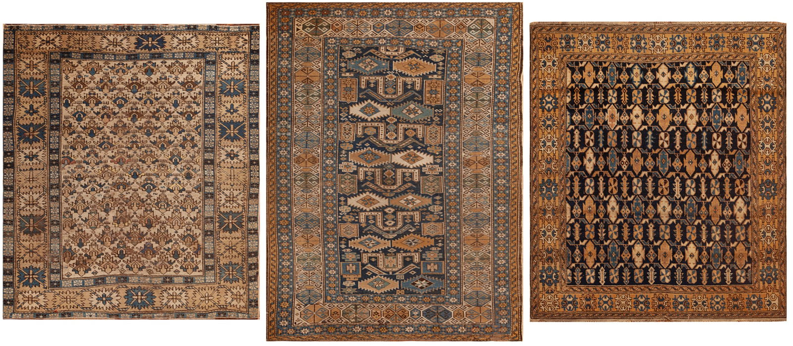 No Reserve - Set of 3 Antique Caucasian Shirvan Rugs 4 ft 6 in x 3 ft 11 in (1.37 m x 1.19 m): Curated collection of antique, vintage and modern rugs No Reserve - Set of 3 Antique Caucasian Shirvan Rugs Size: 4 ft 6 in x 3 ft 11 in (1.37 m x 1.19 m) Provenance: Property of New York estate