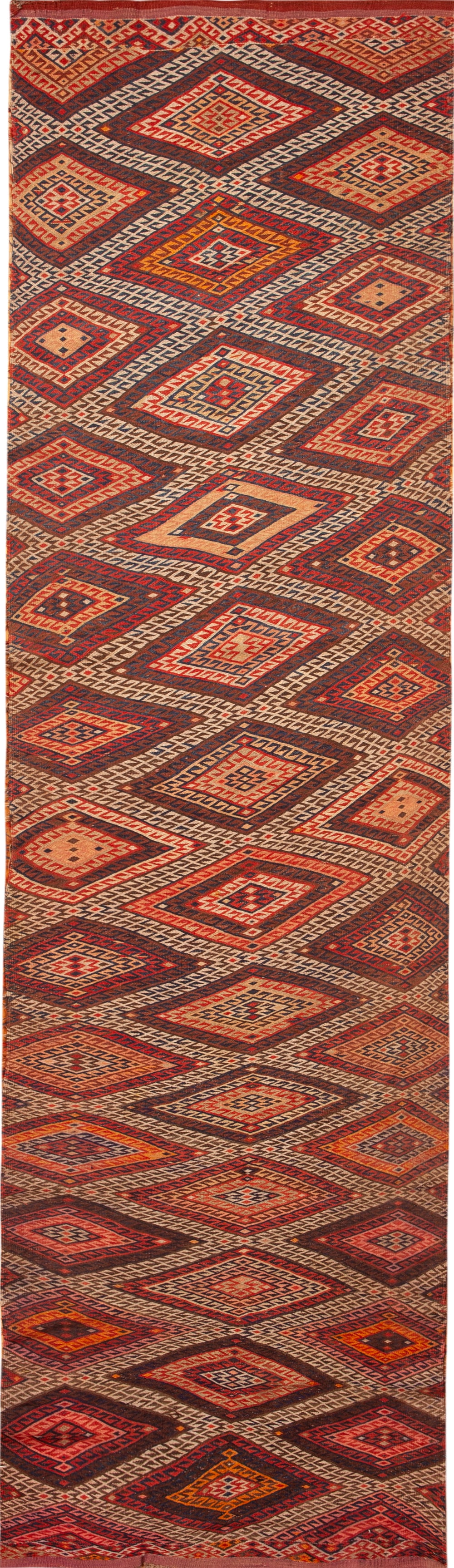 No Reserve - Antique Persian Runner Kilim 10 ft 10 in x 2 ft 10 in (3.3 m x 0.86 m): Curated collection of antique, vintage and modern rugs No Reserve - Antique Persian Runner Kilim Size: 10 ft 10 in x 2 ft 10 in (3.3 m x 0.86 m) Provenance: Property of New York estate An antiqu