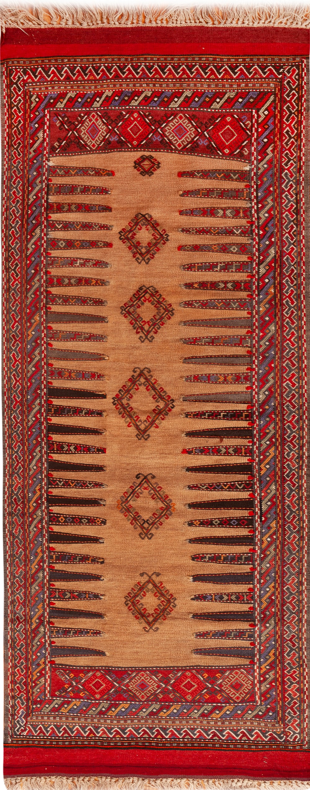 No Reserve - Antique Persian Kurdish Runner Kilim 7 ft 2 in x 2 ft 10 in (2.18 m x 0.86 m): Curated collection of antique, vintage and modern rugs No Reserve - Antique Persian Kurdish Runner Kilim Size: 7 ft 2 in x 2 ft 10 in (2.18 m x 0.86 m) Provenance: Property of New York estate A