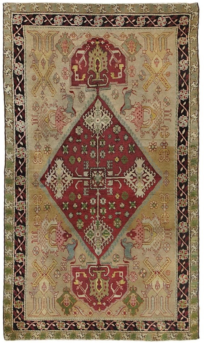 No Reserve - Antique 19th Century Indian Agra Geometric Rug 6 ft x 4 ft (1.83 m x 1.22 m): Curated collection of antique, vintage and modern rugs No Reserve - Antique 19th Century Indian Agra Geometric Rug Size: 6 ft x 4 ft (1.83 m x 1.22 m) Provenance: Inventory of the late Albert Karmely