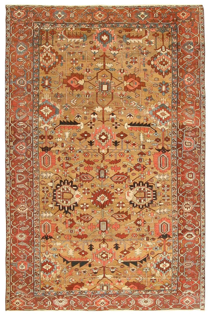 Antique Persian Heriz Serapi Allover Geometric Design Rug 12 ft 6 in x 8 ft 2 in (3.81 m x 2.49 m) (1 of 1)