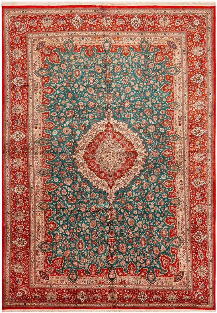 Fine Silk Vintage Persian Qum Rug 11 ft 4 in x 8 ft 2 in (3.45 m x 2.48 m) (1 of 1)