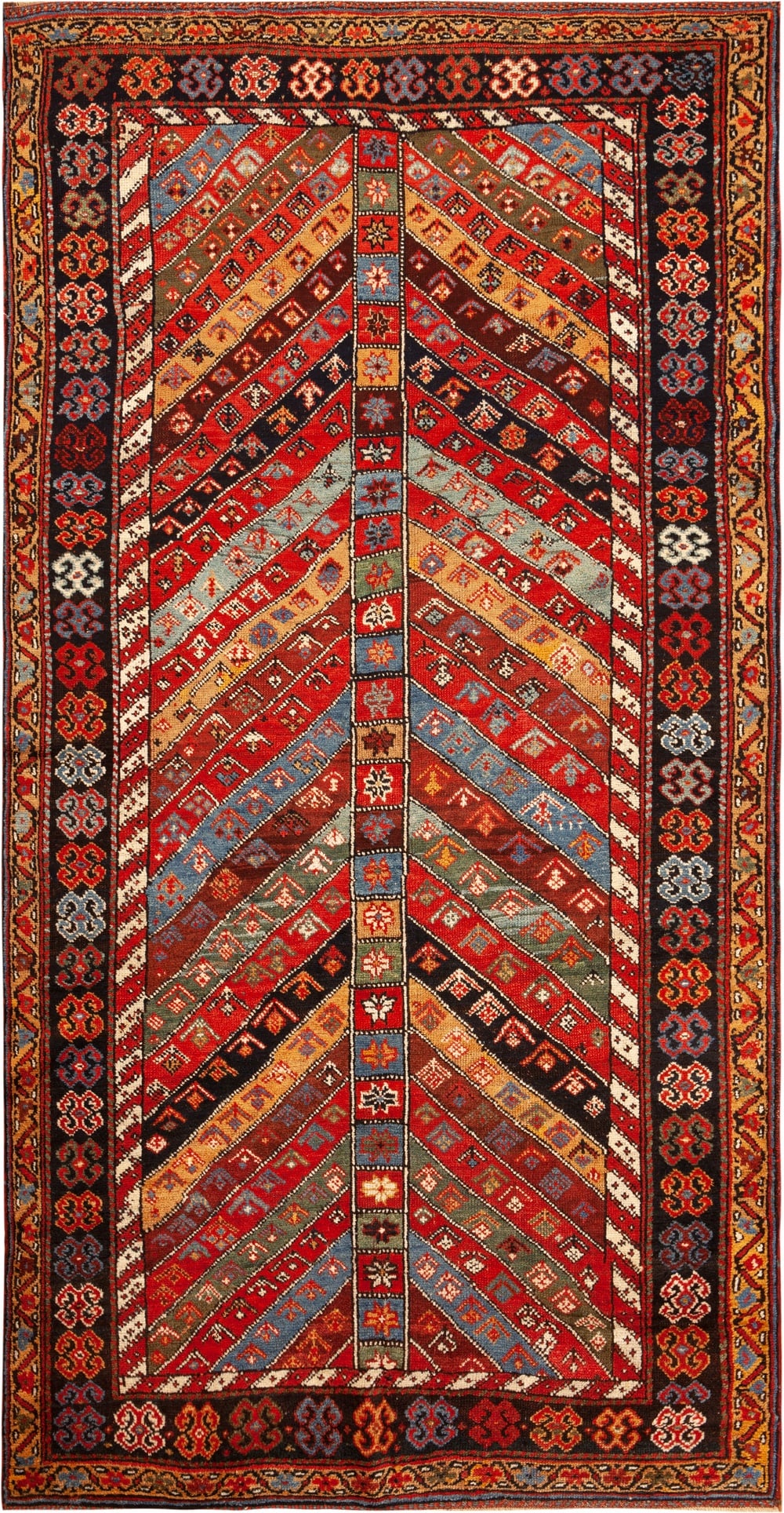 Antique Caucasian Gendje Tree of Life Rug 9 ft 6 in x 4 ft 11 in (2.89 m x 1.49 m): Curated collection of antique, vintage and modern rugs Size: 9 ft 6 in x 4 ft 11 in (2.89 m x 1.49 m) Provenance: From an important private collection of Andrea & Mark Carol from North Carolina Angula