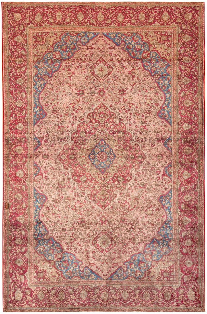 No Reserve - Fine Antique Silk Kashan Mohtashem Rug, Central Persia, circa 1900 - 6 ft 5 in x 4 ft 2 (1 of 1)