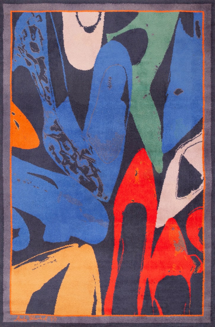 Vintage Pop Art Rug After Andy Warhol's Diamond Dust Shoes - 9 ft 2 in x 6 ft (2.79 m x 1.83 m): Curated collection of antique, vintage and modern rugs Vintage Pop Art Rug After Andy Warhol's Diamond Dust Shoes Size: 9 ft 2 in x 6 ft (2.79 m x 1.83 m) A visually arresting Pop Art rug that reflect