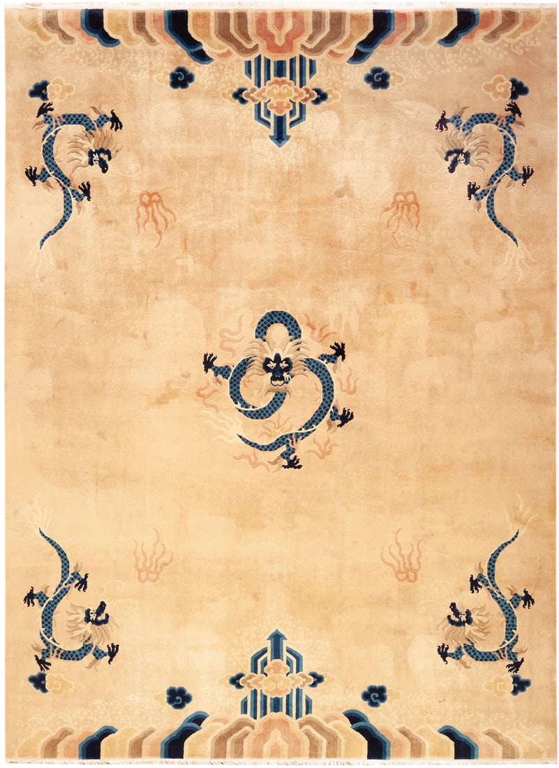 No Reserve - Large Chinese Dragon Carpet circa 1920 -1940 - 12 ft 2 in x 9 ft 1 in (3.7 m x 2.76 m): Curated collection of antique, vintage and modern rugs No Reserve - Large Chinese Dragon Carpet circa 1920 -1940 Size: 12 ft 2 in x 9 ft 1 in (3.7 m x 2.76 m) Provenance: From a private home in Los An