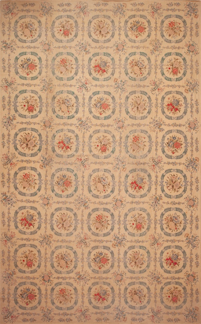 No Reserve - Large size Antique English Needlepoint Carpet - 18 ft x 11 ft 3 in (5.49 m x 3.43 m): Curated collection of antique, vintage and modern rugs No Reserve - Large size Antique English Needlepoint Carpet Size: 18 ft x 11 ft 3 in (5.49 m x 3.43 m) Provenance: Inventory of the late Albert Ka