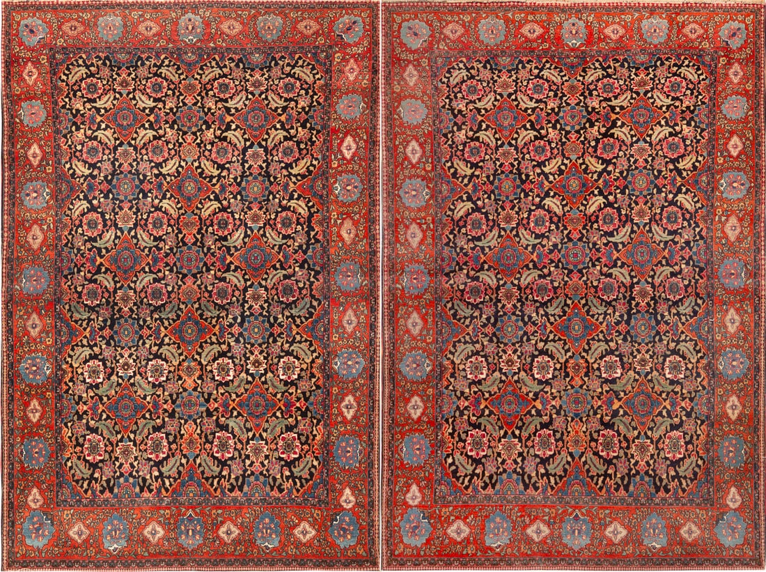 No Reserve - Rare Matched Pair of Antique Isfahan Rugs, Persia, circa 1900 - 6 ft 10 in x 4 ft 7 in (1 of 1)