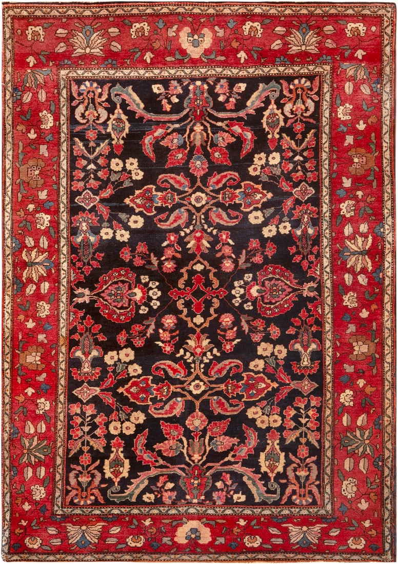 No Reserve - Antique Sarouk Mohajeran Rug, Central Persia, circa 1920 - 4 ft 11 in x 3 ft 6 in (1.5: Curated collection of antique, vintage and modern rugs No Reserve - Antique Sarouk Mohajeran Rug, Central Persia, circa 1920 Size: 4 ft 11 in x 3 ft 6 in (1.5 m x 1.07 m) Provenance: From a collection