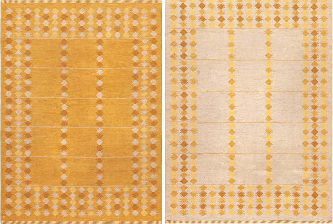 Vintage double-sided Scandinavian Kilim - 7 ft 6 in x 5 ft 3 in (2.29 m x 1.6 m): Curated collection of antique, vintage and modern rugs Vintage double-sided Scandinavian Kilim Size: 7 ft 6 in x 5 ft 3 in (2.29 m x 1.6 m) Provenance: Property of a Stockholm dealer A vintage S